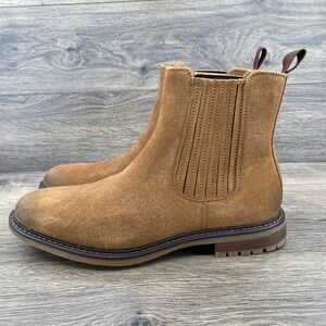 CLIFF Mens Ben Tan Beige Faux Suede Chelsea Boots Lug Sole Round Toe Size 9